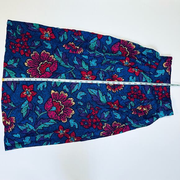 Vintage Floral Boho Midi Skirt High Waisted Pleated Colorful Retro Cottagecore - Picture 5 of 10